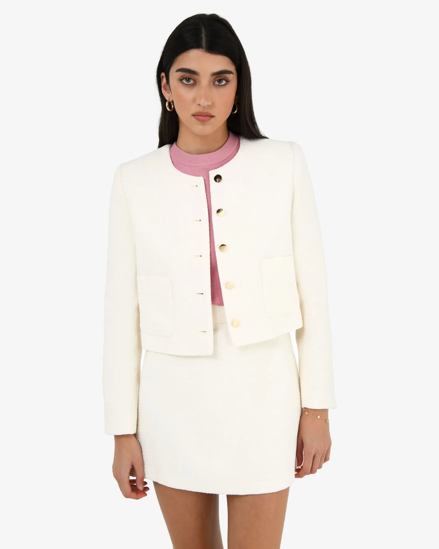 Forcast Cynthia Crop Tweed Jacket Ivory Clearance