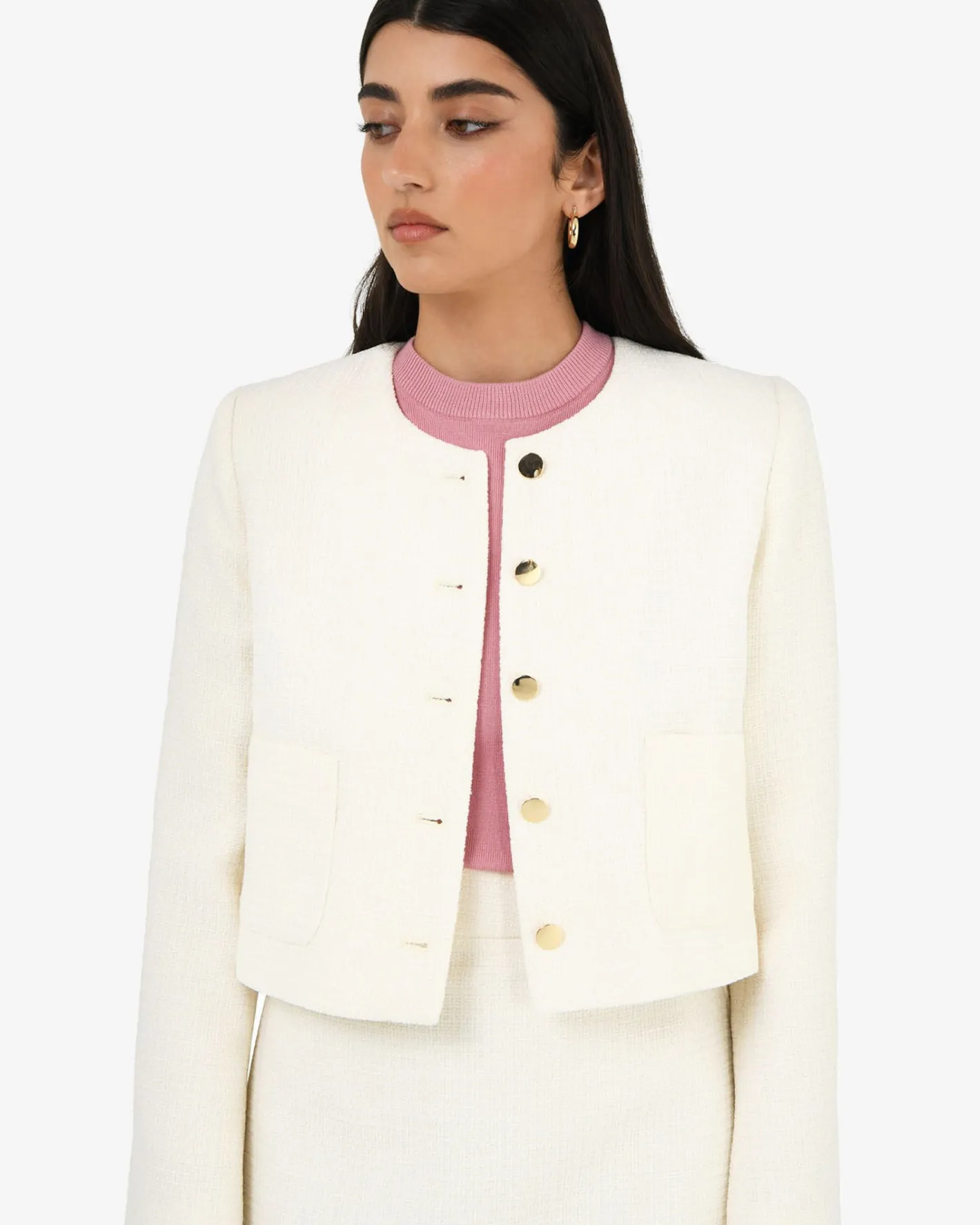 Forcast Cynthia Crop Tweed Jacket Ivory Clearance