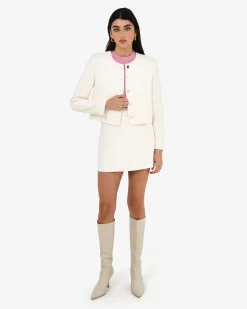 Forcast Cynthia Crop Tweed Jacket Ivory Clearance