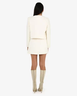 Forcast Cynthia Crop Tweed Jacket Ivory Clearance