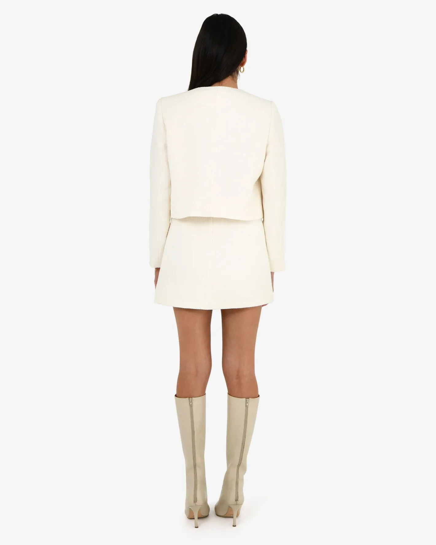 Forcast Cynthia Crop Tweed Jacket Ivory Clearance