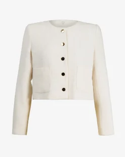 Forcast Cynthia Crop Tweed Jacket Ivory Clearance