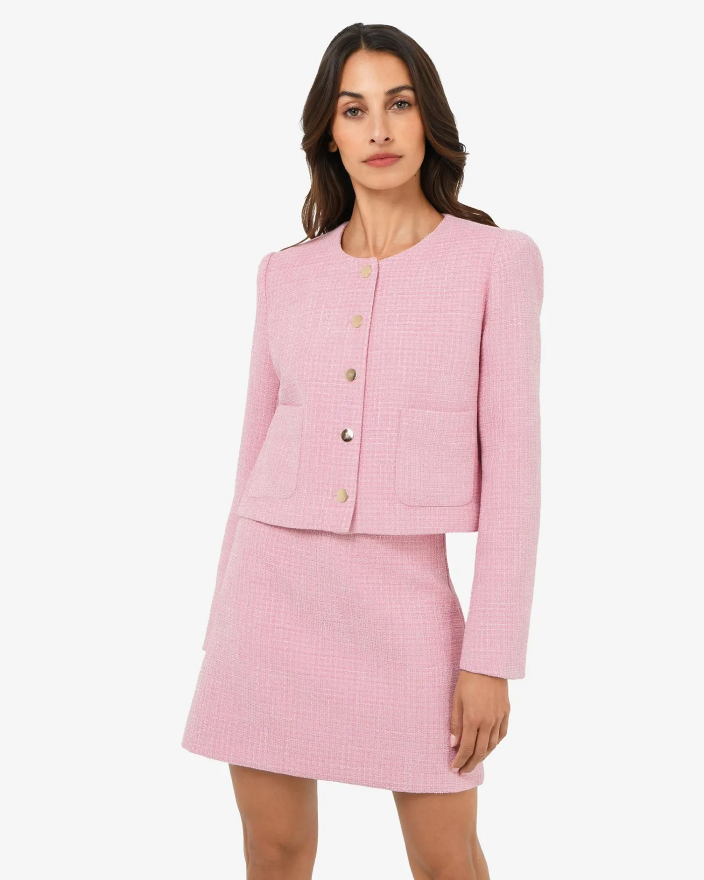 Forcast Cynthia Crop Tweed Jacket Pink Hot
