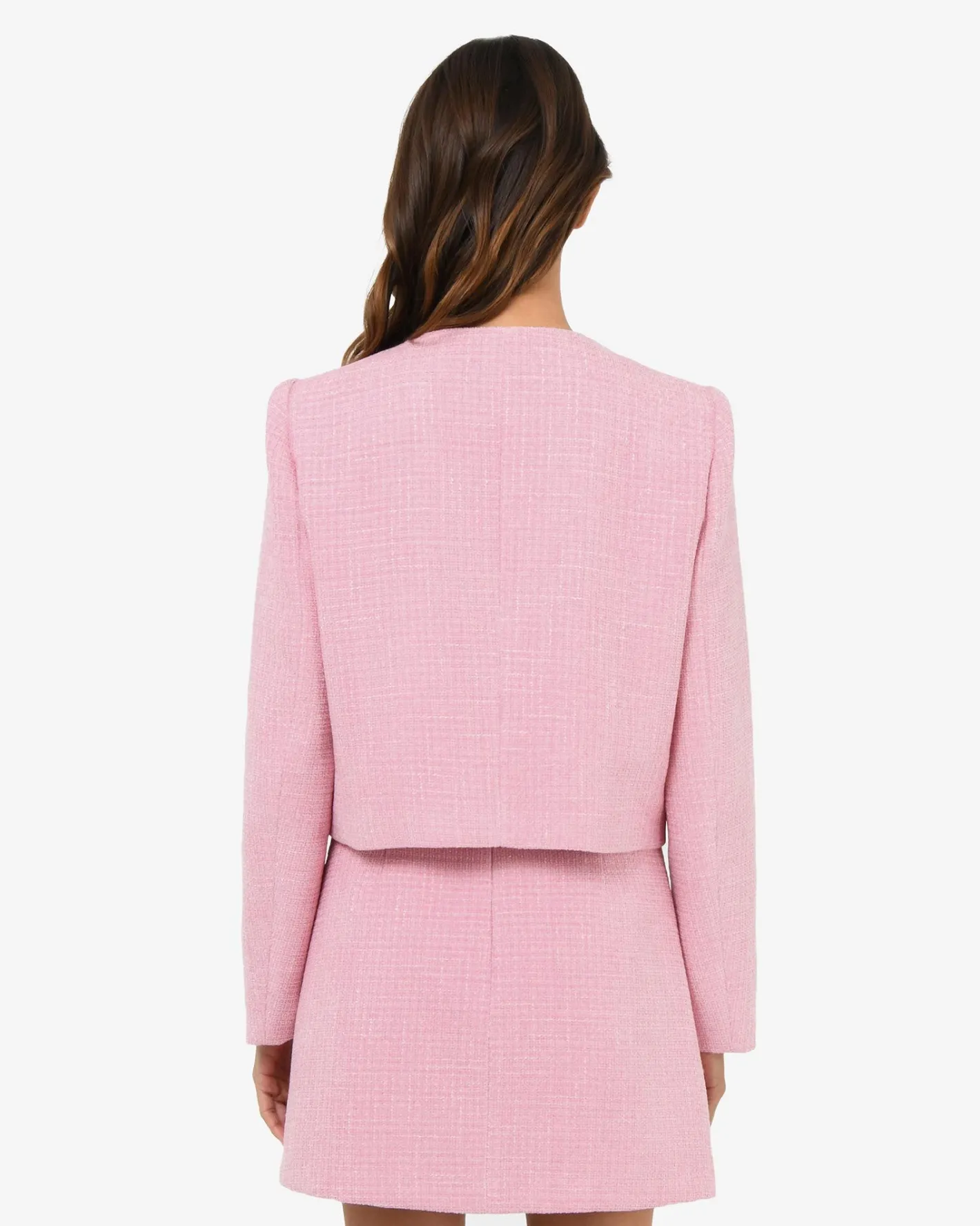 Forcast Cynthia Crop Tweed Jacket Pink Hot