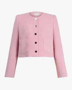 Forcast Cynthia Crop Tweed Jacket Pink Hot