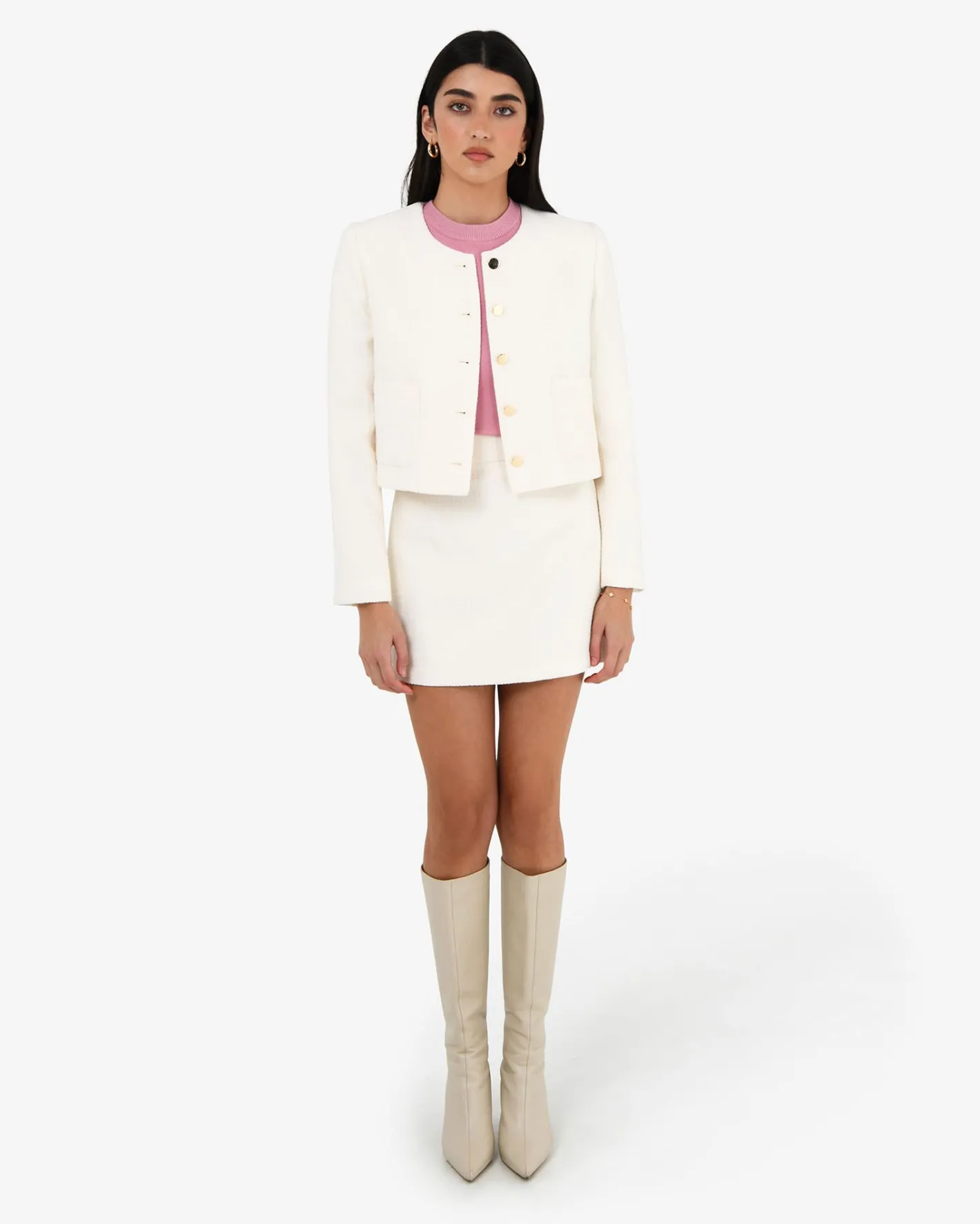 Forcast Cynthia Tweed Mini Skirt Ivory Discount