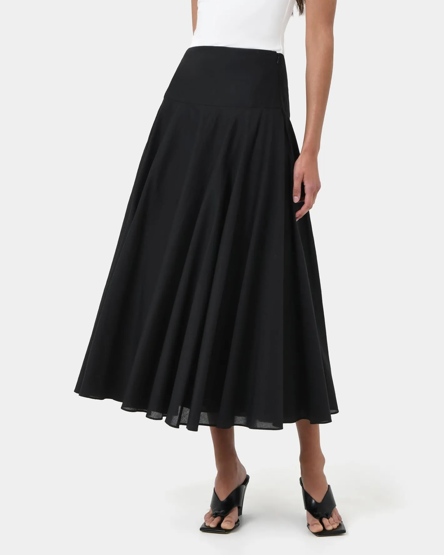 Forcast Deb Cotton Midi Full Skirt Black