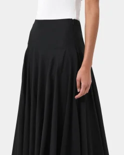 Forcast Deb Cotton Midi Full Skirt Black