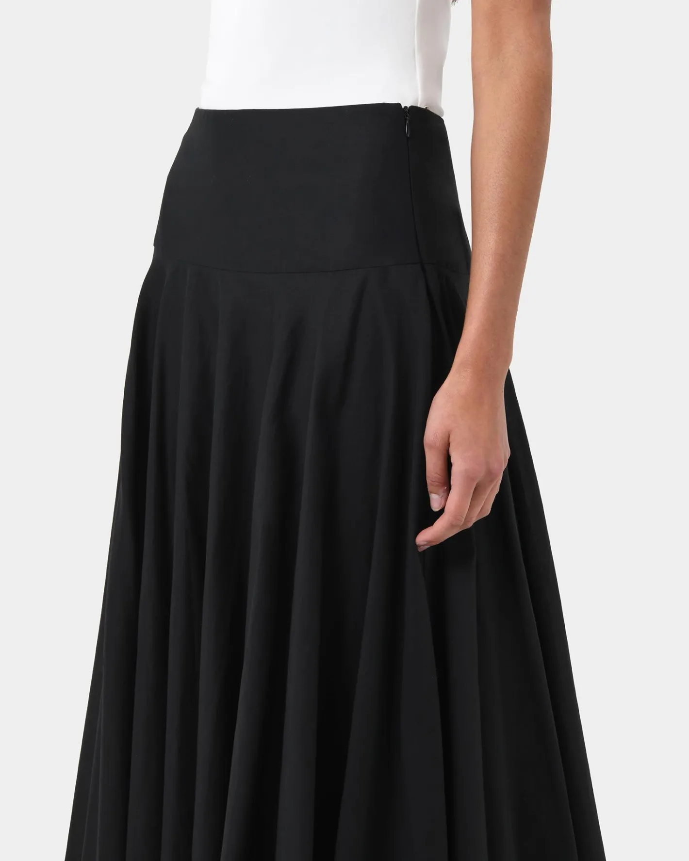 Forcast Deb Cotton Midi Full Skirt Black
