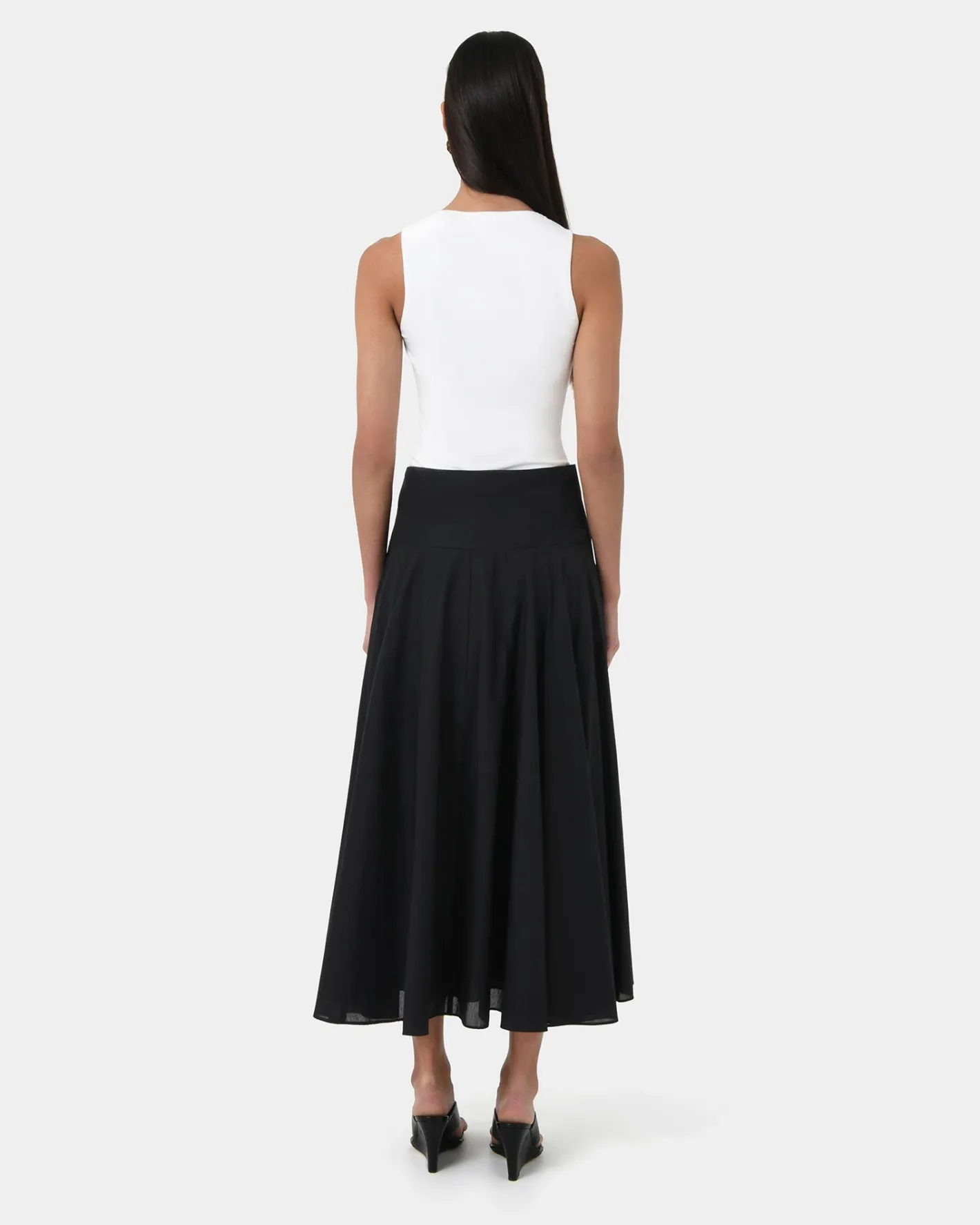 Forcast Deb Cotton Midi Full Skirt Black