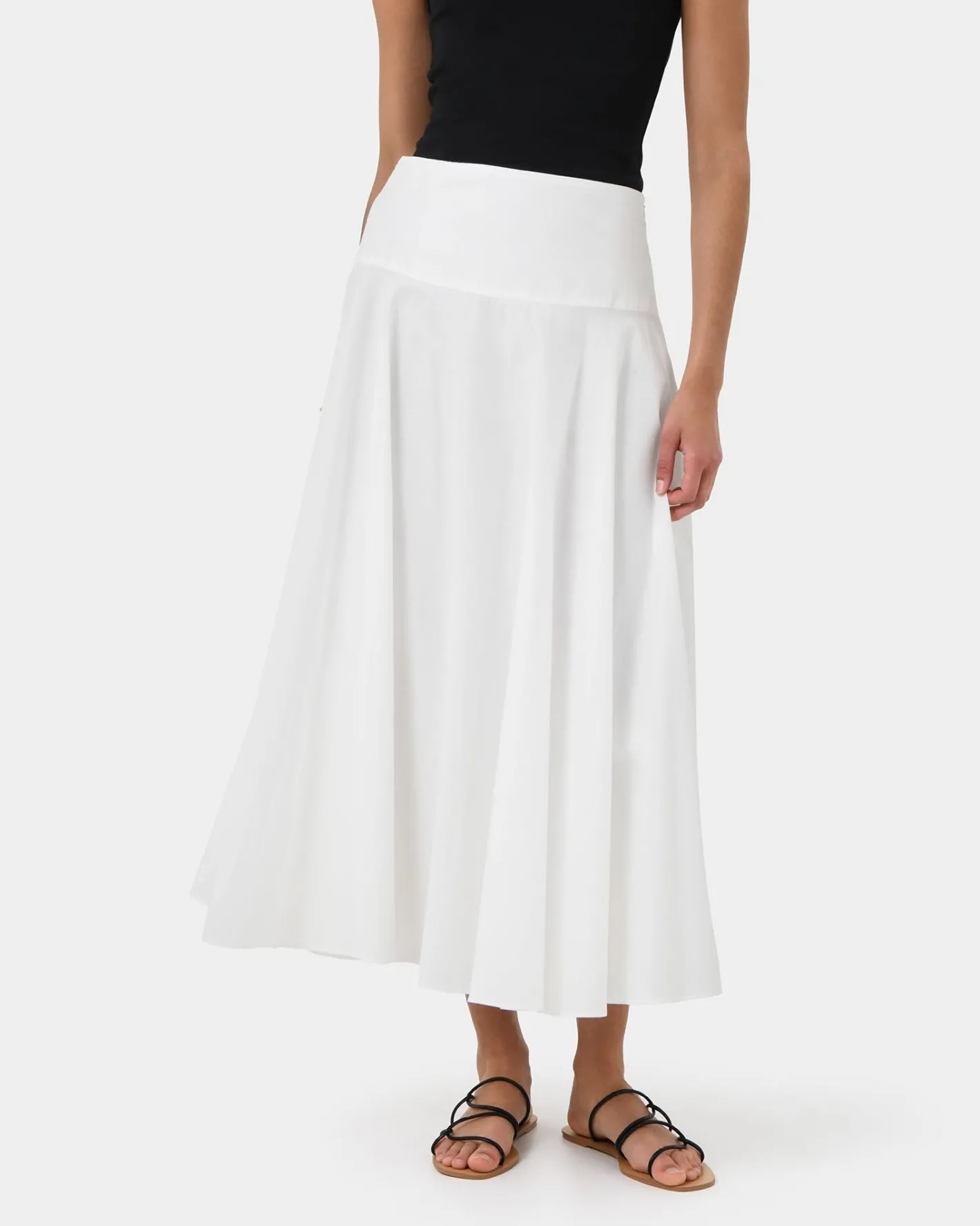 Forcast Deb Cotton Midi Full Skirt Ivory