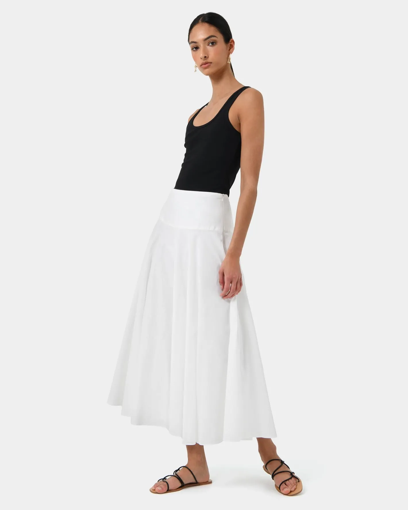 Forcast Deb Cotton Midi Full Skirt Ivory