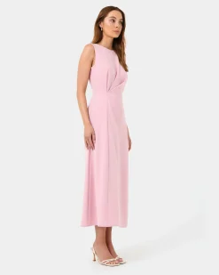Forcast Demi Ruched Midi Dress Pastel Pink