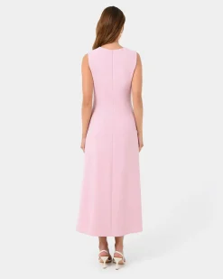 Forcast Demi Ruched Midi Dress Pastel Pink