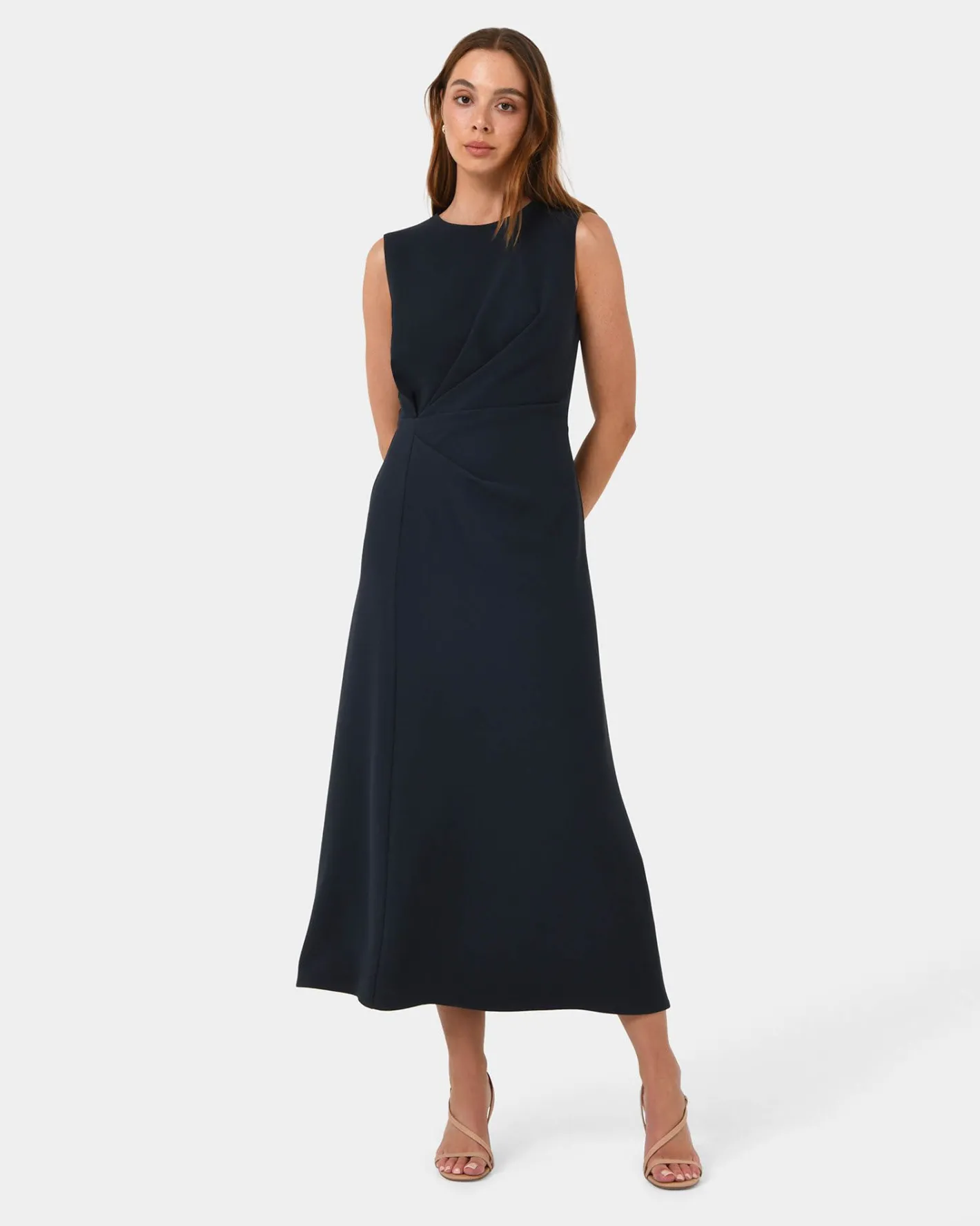 Forcast Demi Ruched Midi Dress Midnight