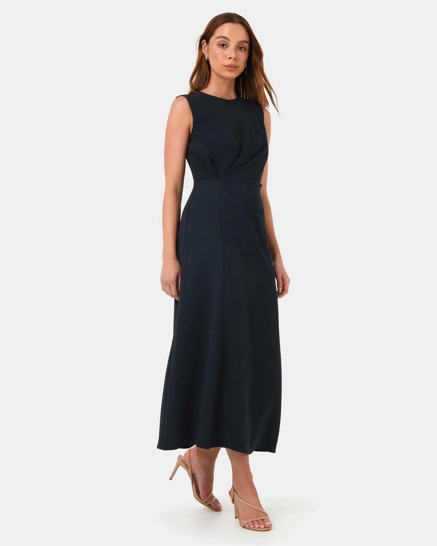 Forcast Demi Ruched Midi Dress Midnight