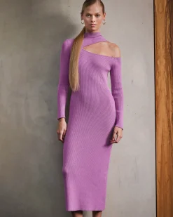 Forcast Destiny Cut Out Knit Dress Mauve Clearance