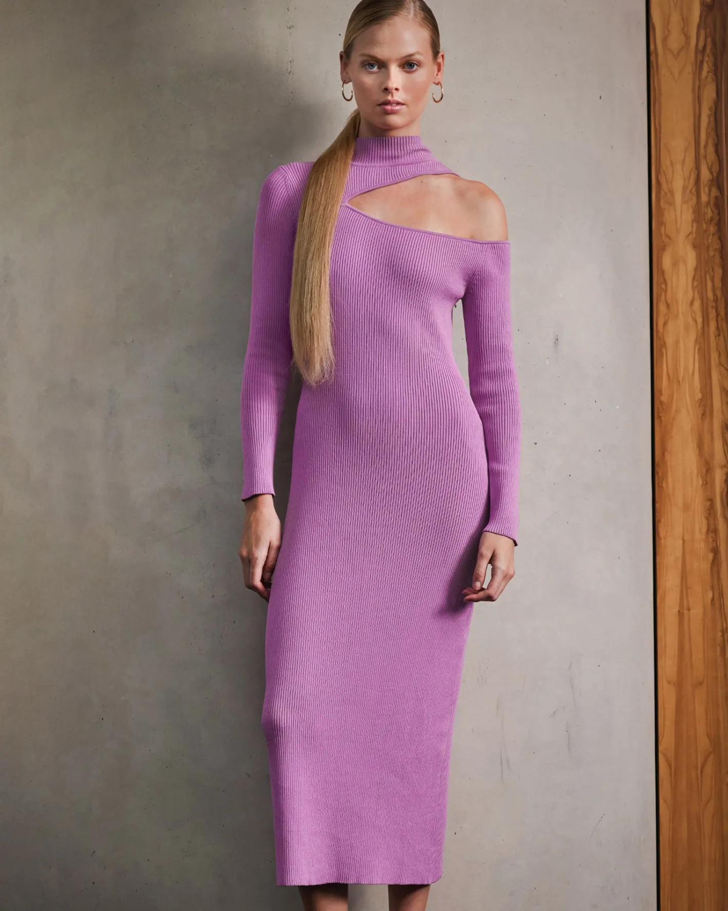 Forcast Destiny Cut Out Knit Dress Mauve Clearance