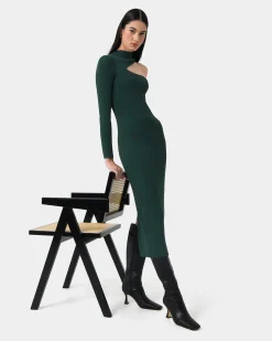 Forcast Destiny Cut Out Knit Dress Green New