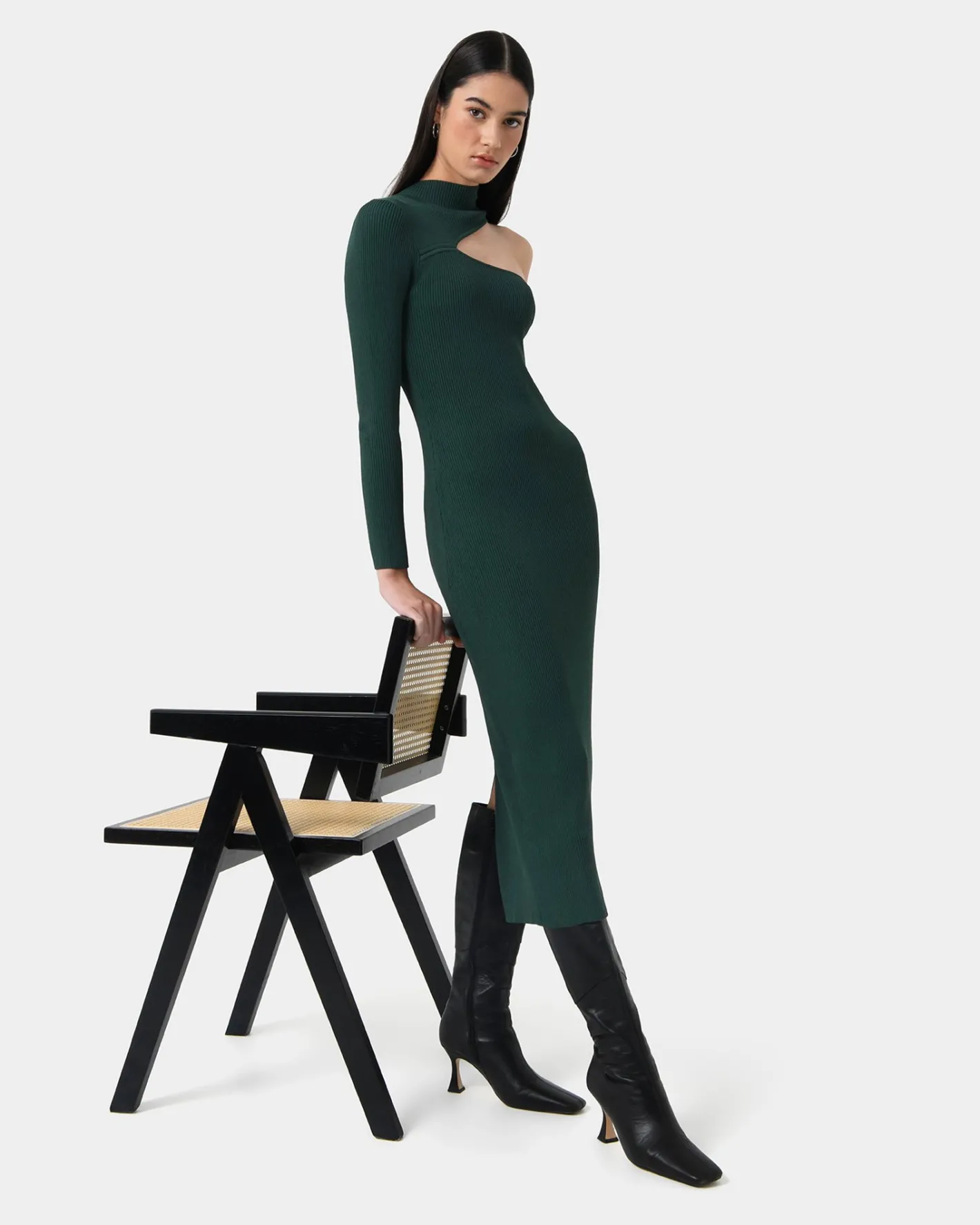 Forcast Destiny Cut Out Knit Dress Green New