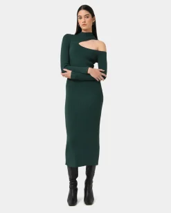 Forcast Destiny Cut Out Knit Dress Green New