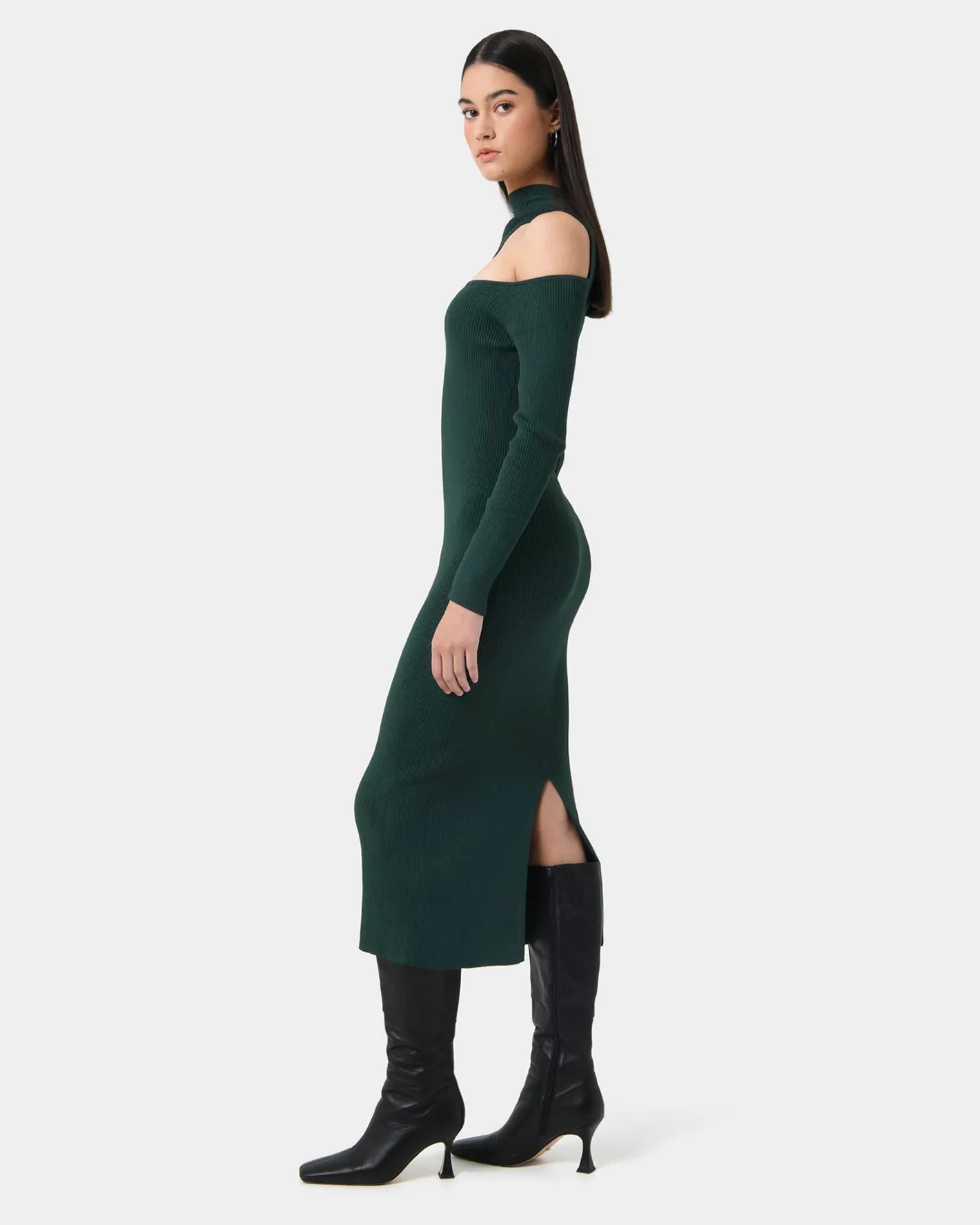 Forcast Destiny Cut Out Knit Dress Green New