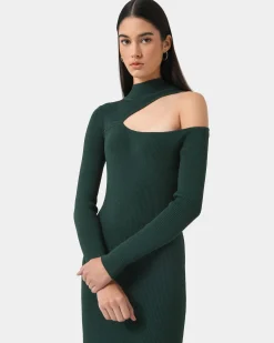 Forcast Destiny Cut Out Knit Dress Green New