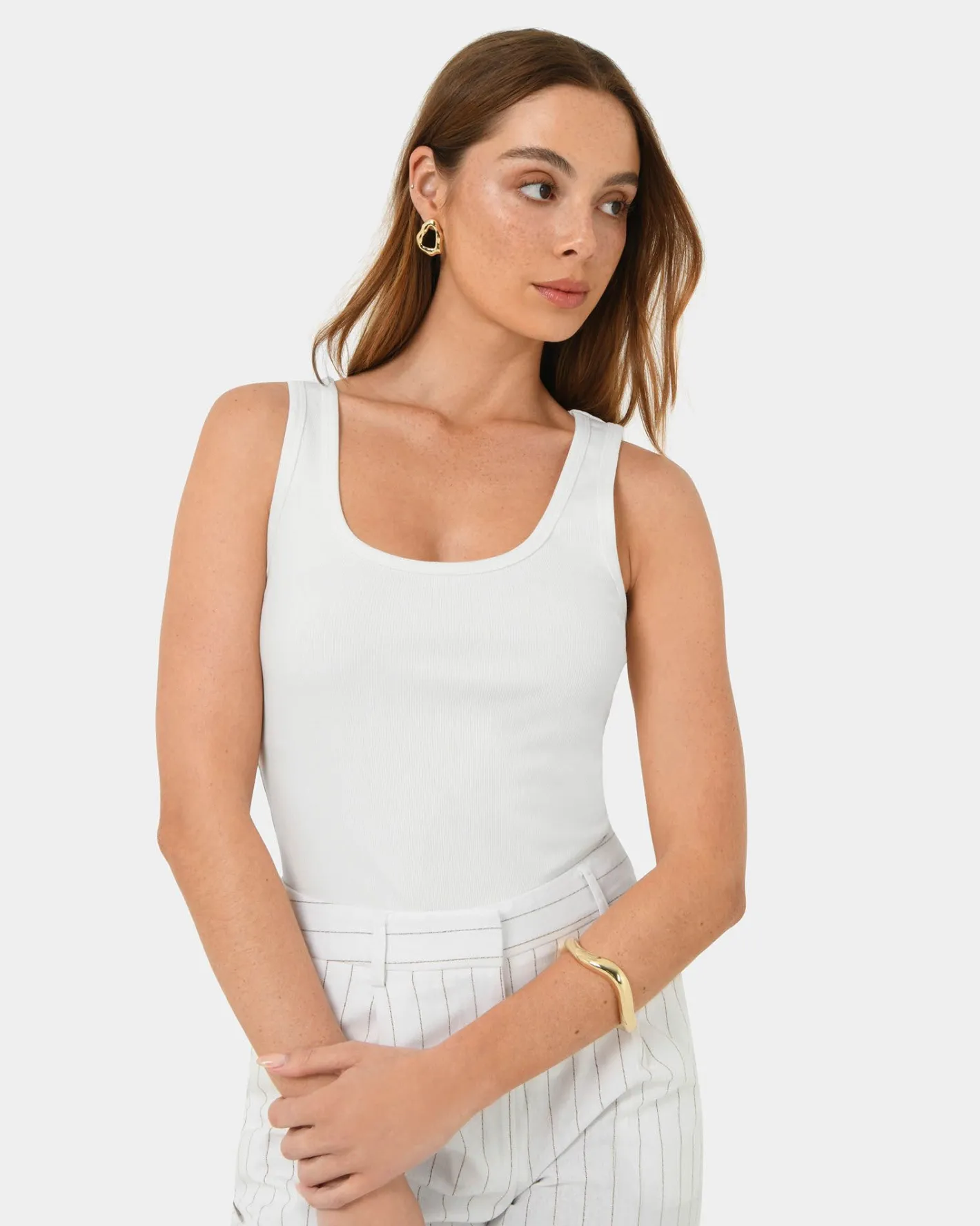 Forcast Devin Ribbed Singlet Top Ivory Sale