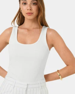 Forcast Devin Ribbed Singlet Top Ivory Sale