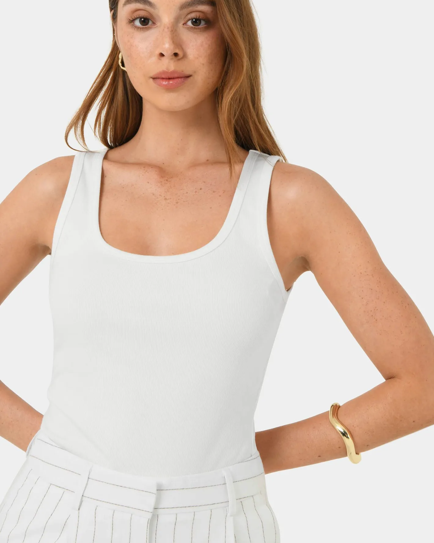 Forcast Devin Ribbed Singlet Top Ivory Sale