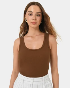 Forcast Devin Ribbed Singlet Top Brown