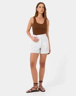 Forcast Devin Ribbed Singlet Top Brown