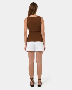Forcast Devin Ribbed Singlet Top Brown