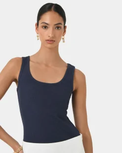 Forcast Devin Ribbed Singlet Top Navy