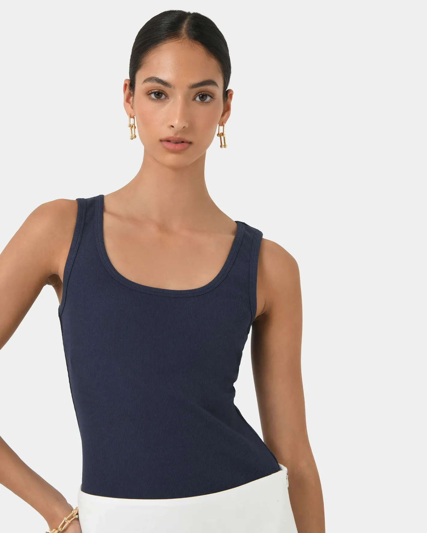 Forcast Devin Ribbed Singlet Top Navy