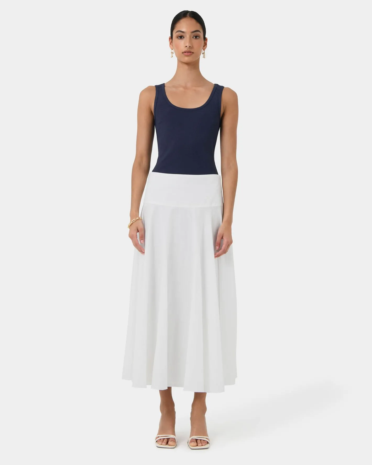 Forcast Devin Ribbed Singlet Top Navy