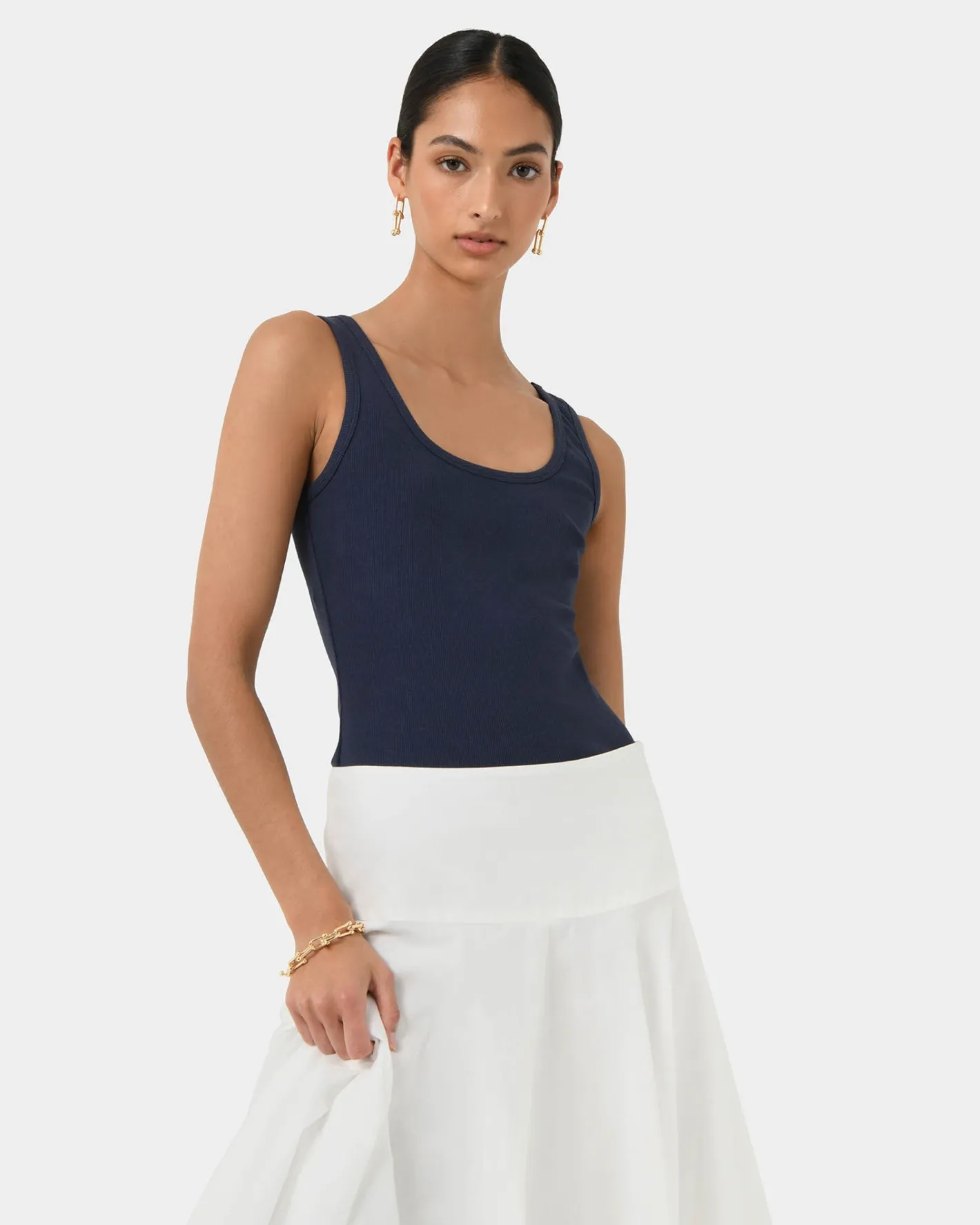 Forcast Devin Ribbed Singlet Top Navy