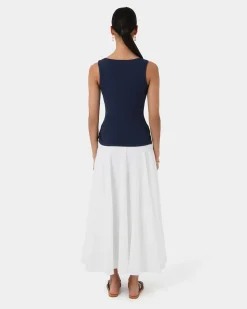 Forcast Devin Ribbed Singlet Top Navy