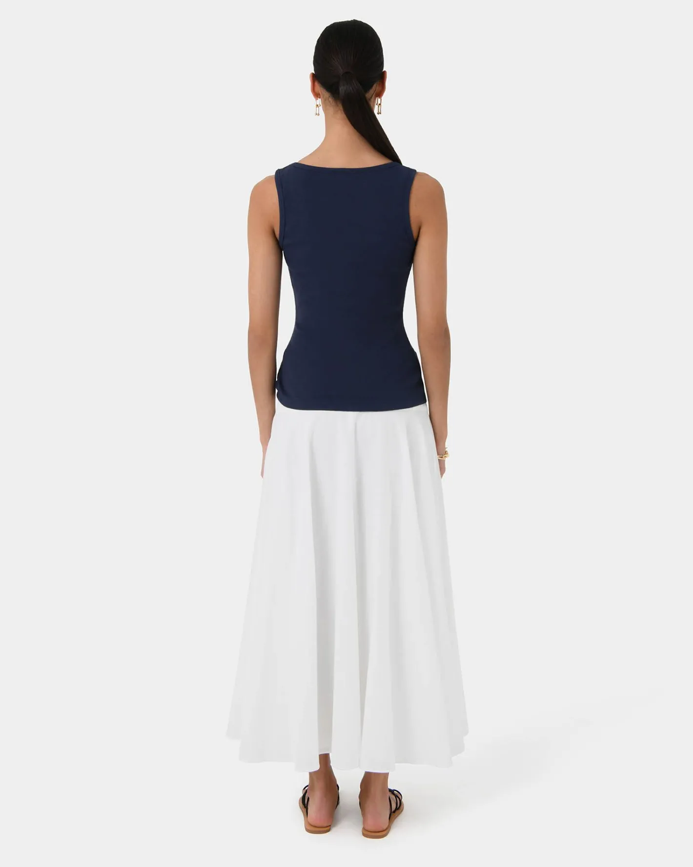 Forcast Devin Ribbed Singlet Top Navy