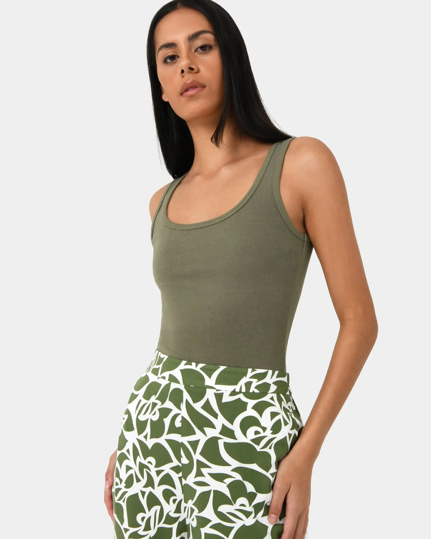 Forcast Devin Ribbed Singlet Top Vintage Khaki
