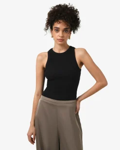 Forcast Devon Cotton Blend Singlet Black New