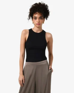 Forcast Devon Cotton Blend Singlet Black New
