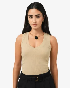 Forcast Devon V-neck Singlet Oat Best