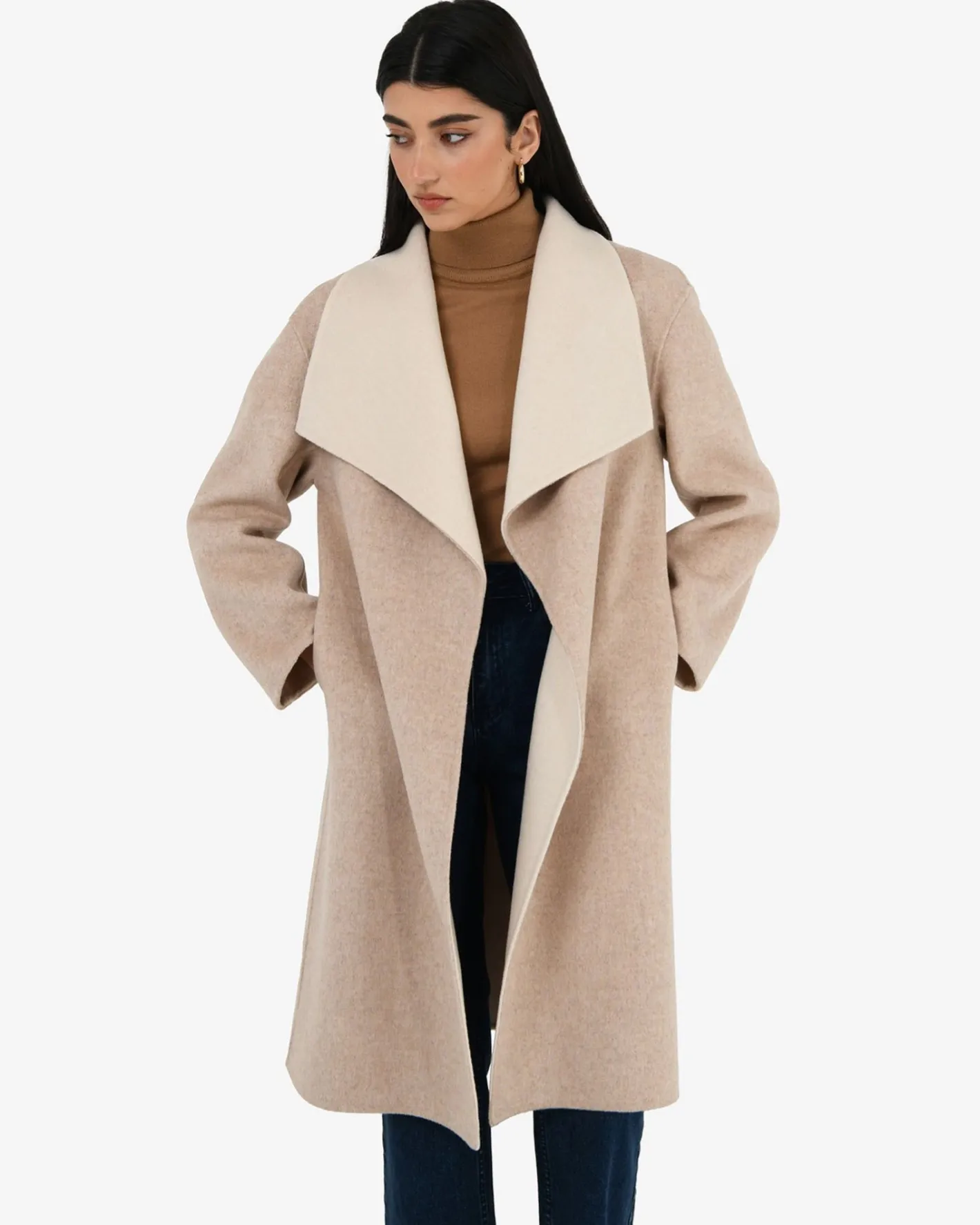 Forcast Diana Wool Blend Cocoon Coat Oat Marle New