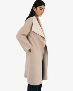 Forcast Diana Wool Blend Cocoon Coat Oat Marle New
