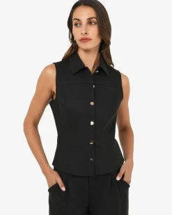 Forcast Dolly Collared Vest Black Sale