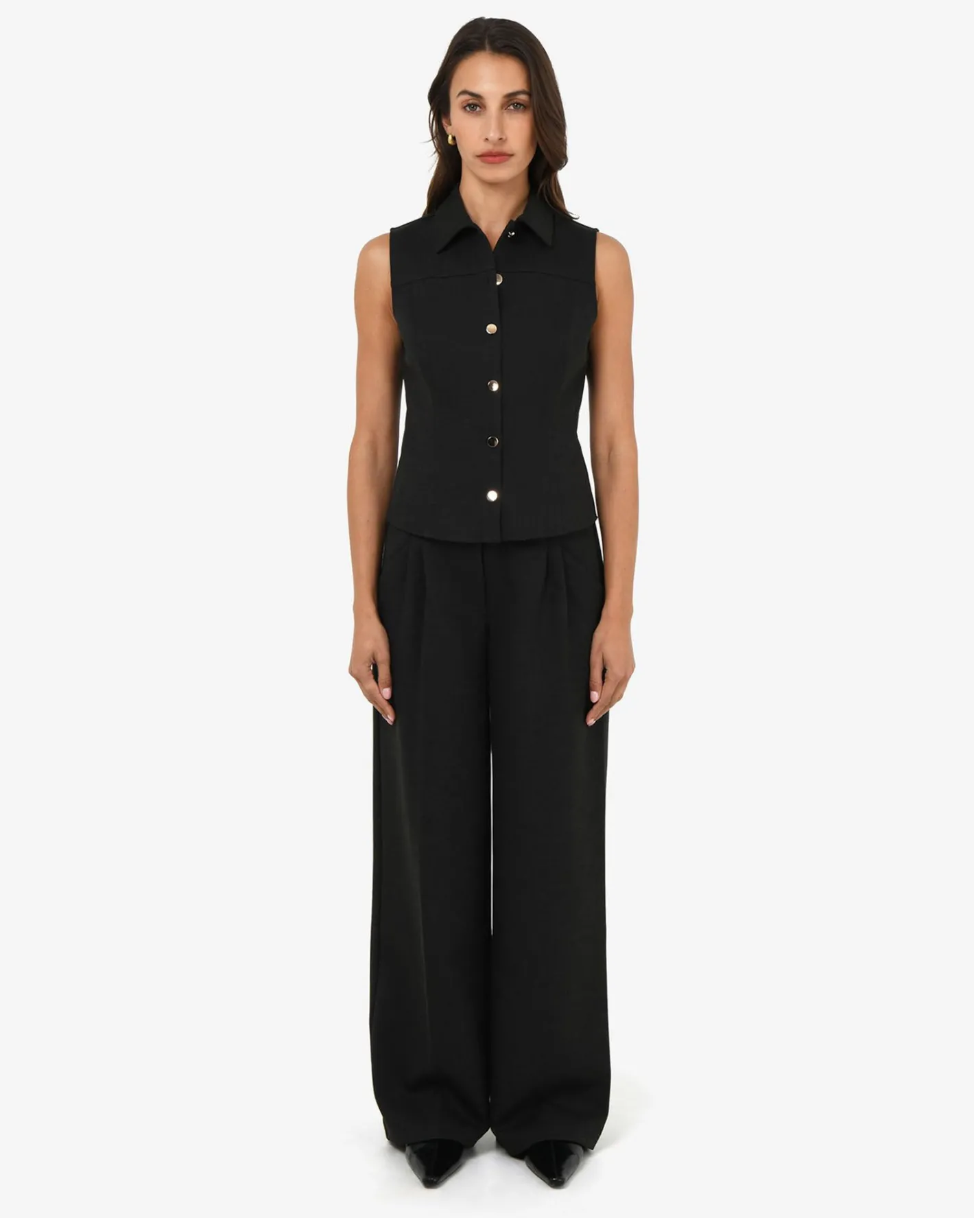Forcast Dolly Pleated Wide Leg Pants Black Hot