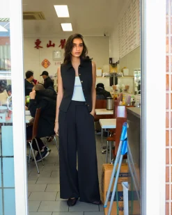 Forcast Dolly Pleated Wide Leg Pants Black Hot