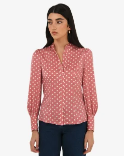 Forcast Dotti Polka Dot Printed Blouse Pink Polka Dot Sale