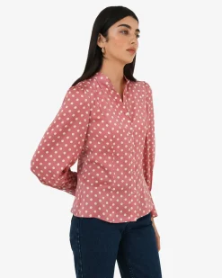 Forcast Dotti Polka Dot Printed Blouse Pink Polka Dot Sale